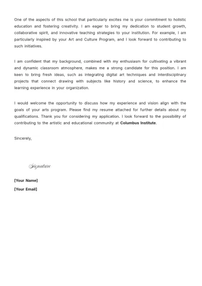 Free Drawing Teacher Cover Letter to Edit Online