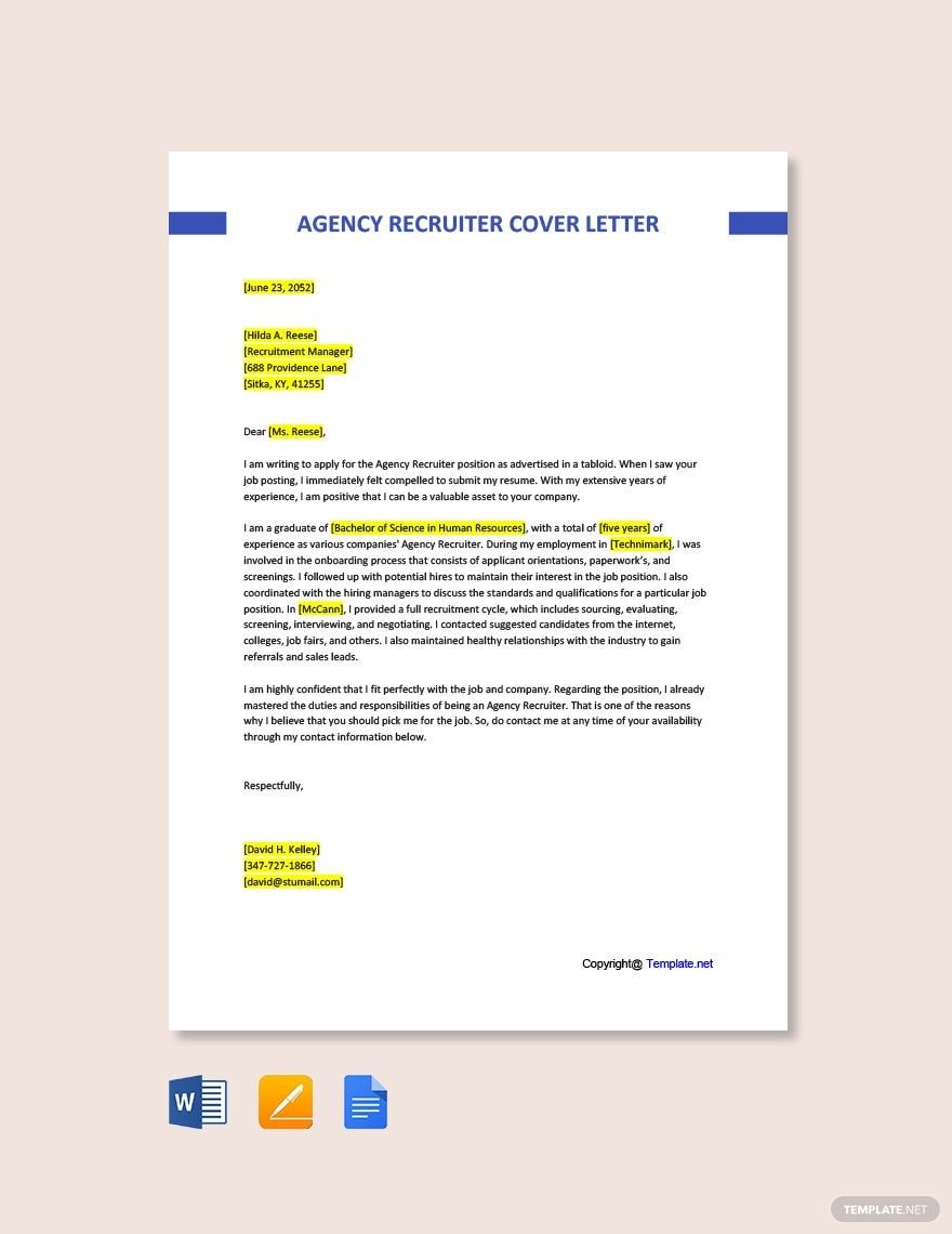 Agency Recruiter Cover Letter Template
