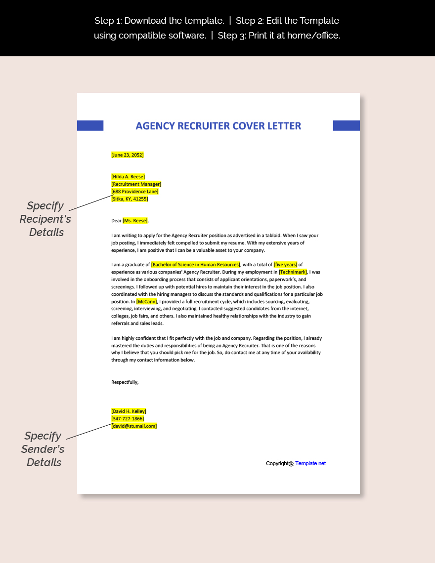 sample cover letter to recruiter agency