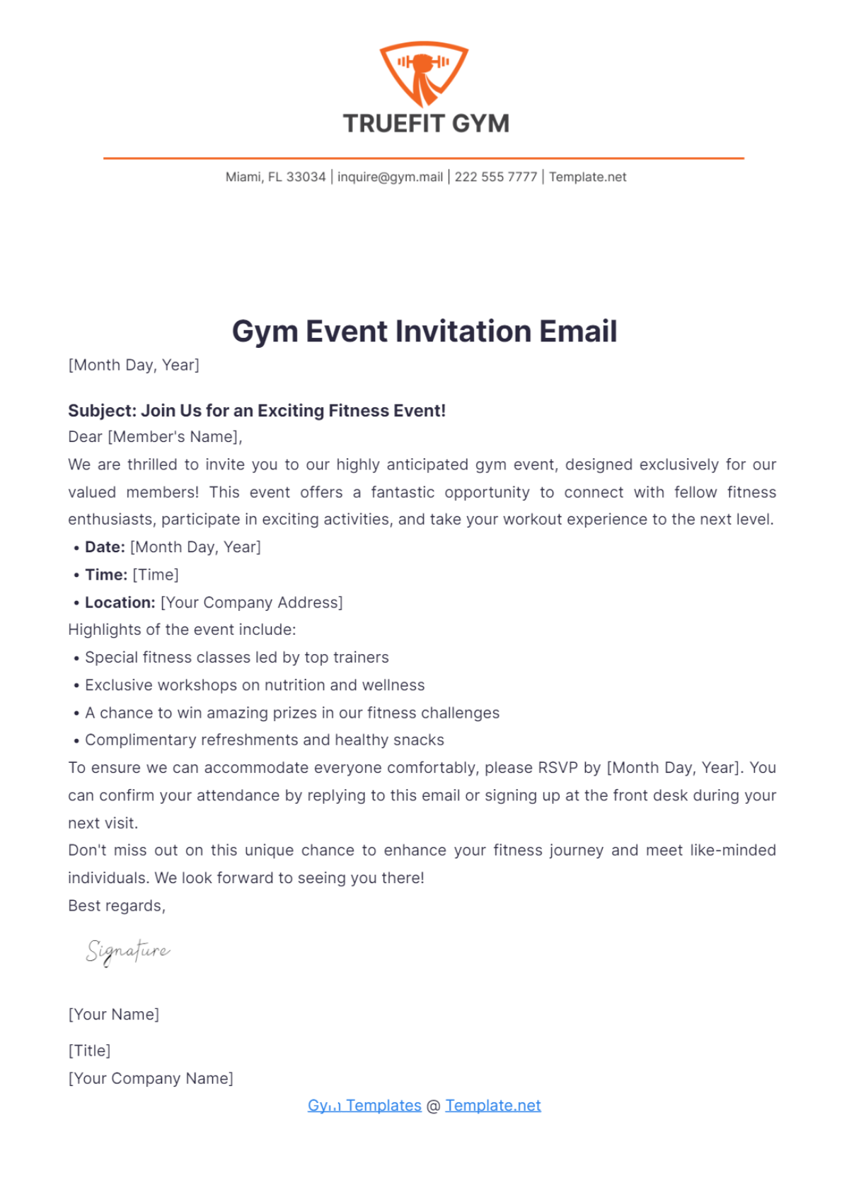 Gym Event Invitation Email Template - Edit Online & Download