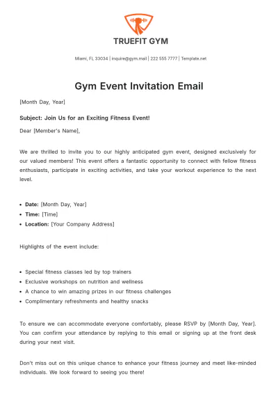 Free Gym Event Invitation Email Template to Edit Online