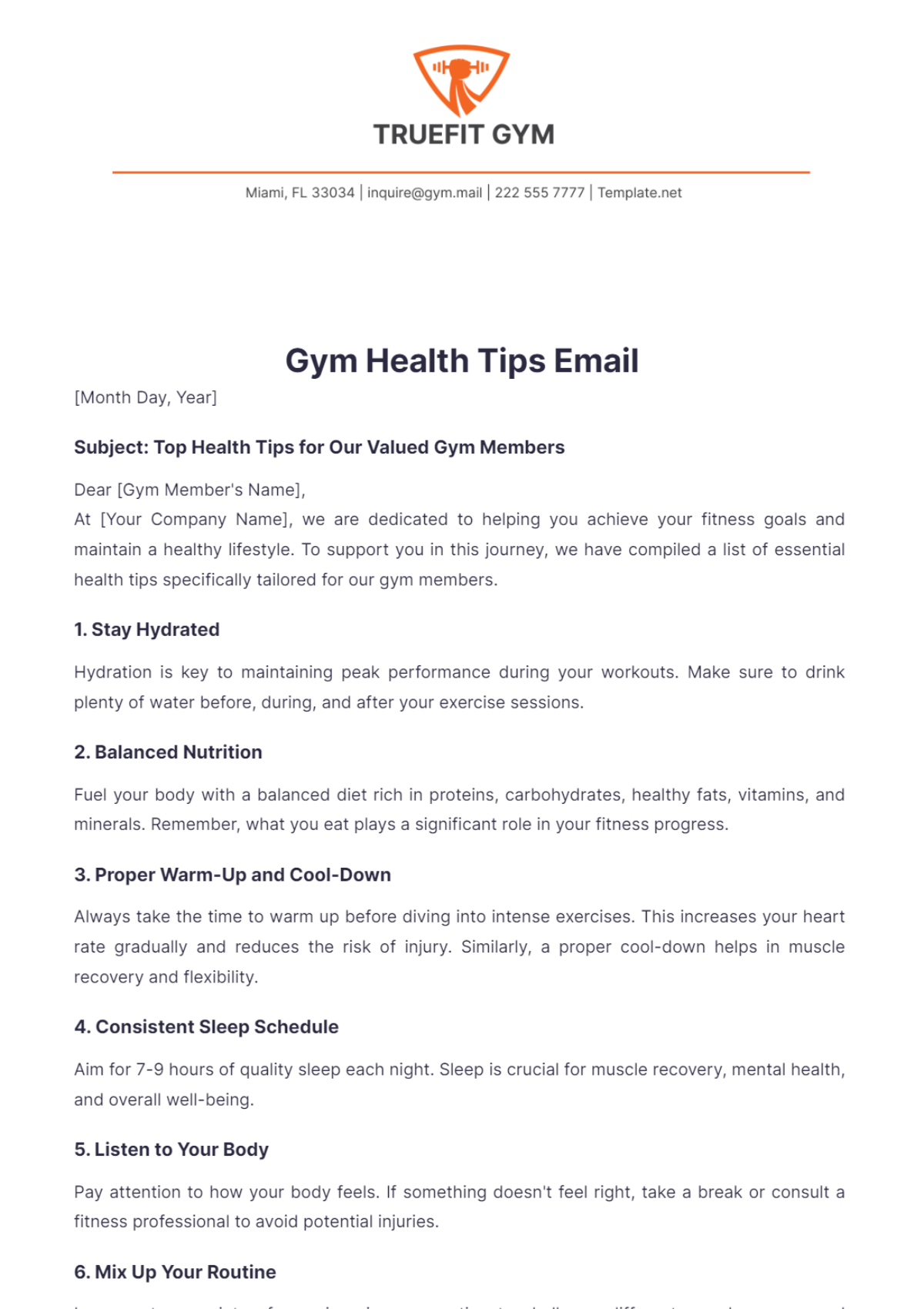 Gym Health Tips Email Template