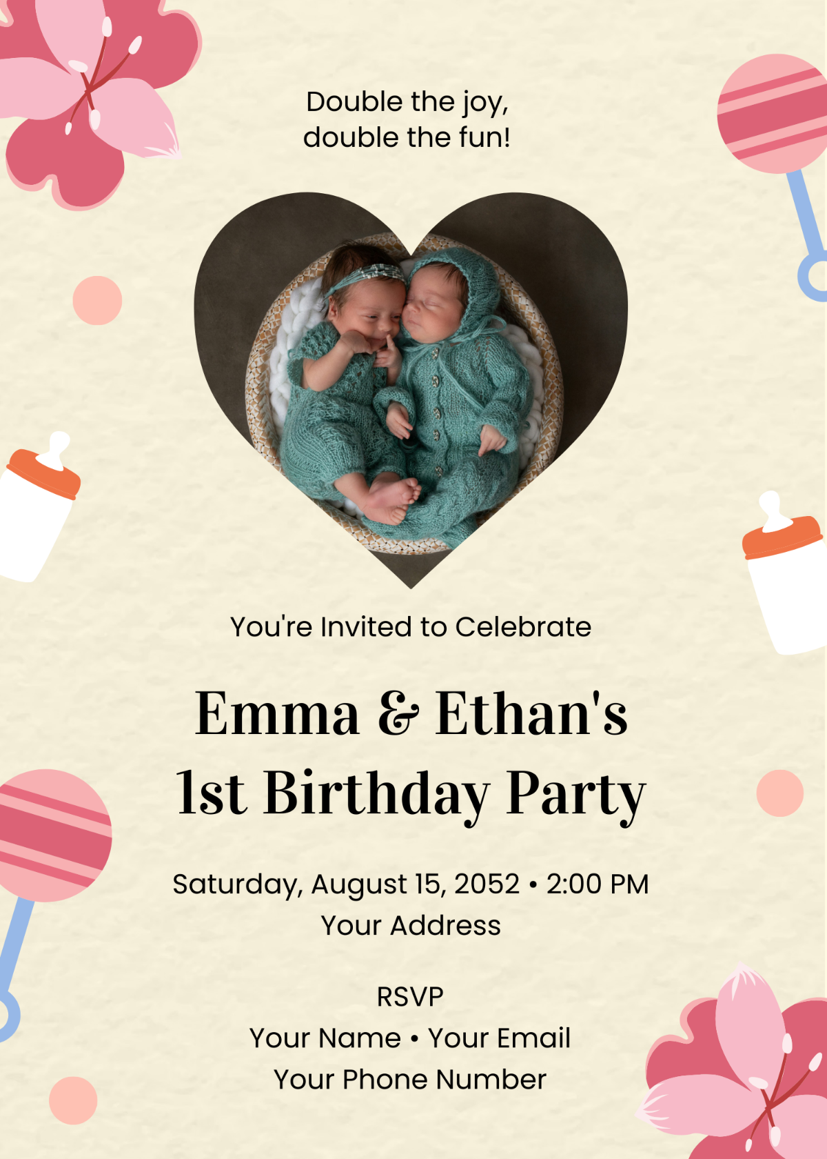 1st Birthday Invitation For Twins