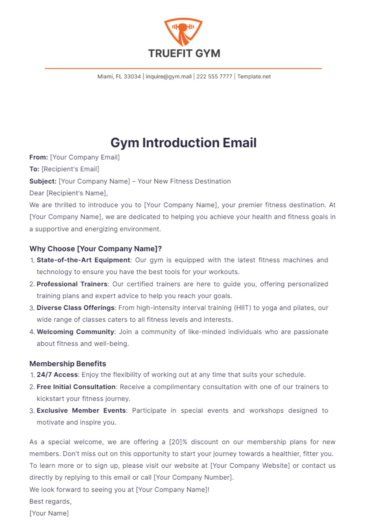 Gym Introduction Email Template