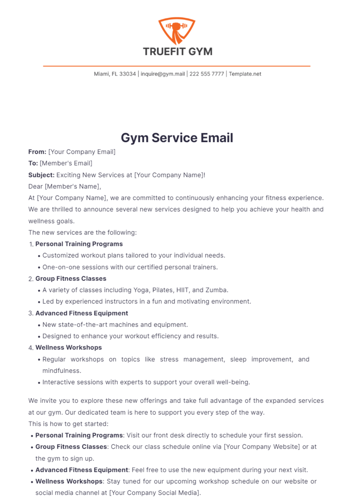 Gym Service Email Template