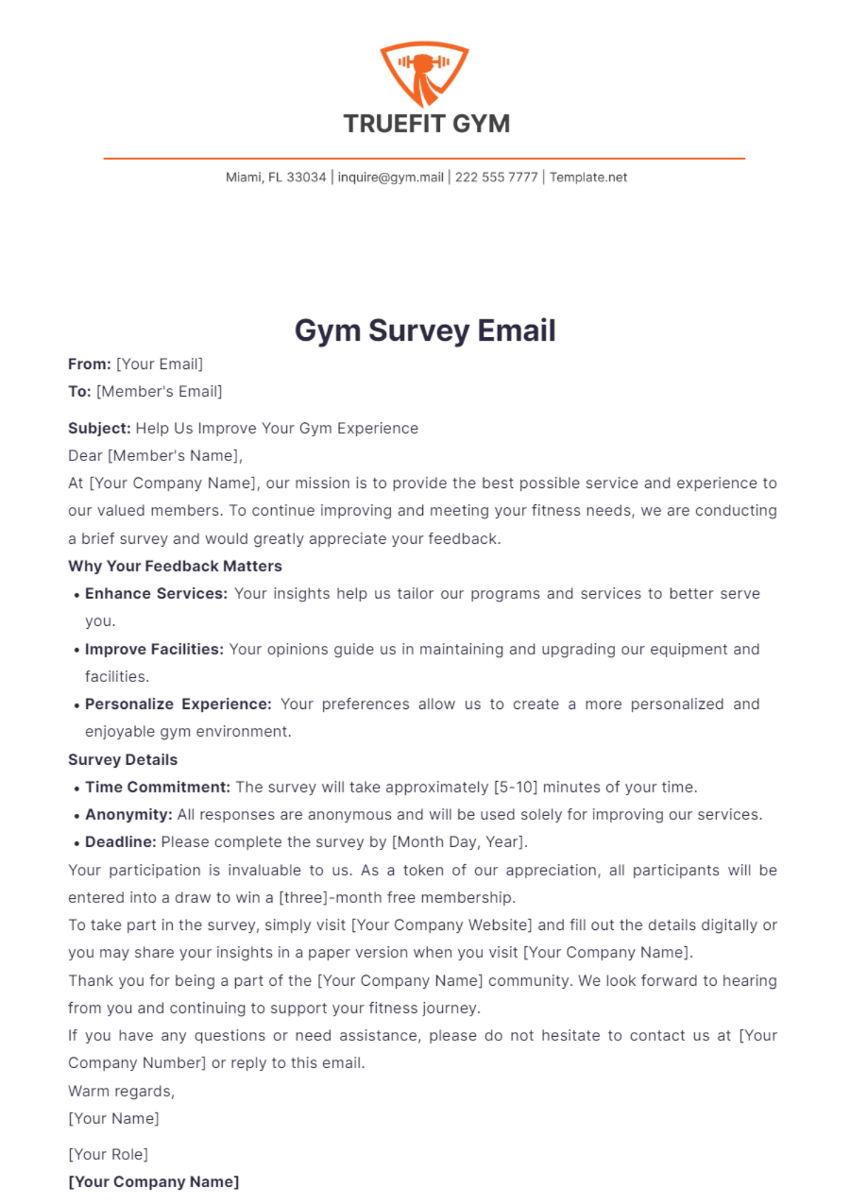 Gym Survey Email Template