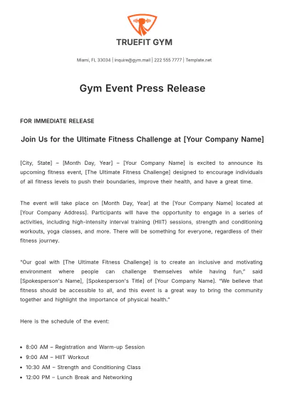 Free Gym Event Press Release Template to Edit Online