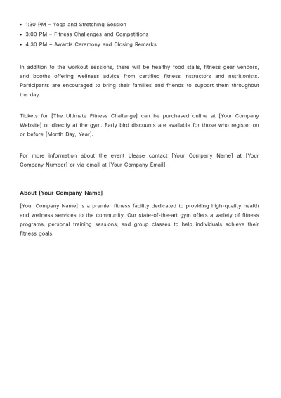 Free Gym Event Press Release Template to Edit Online