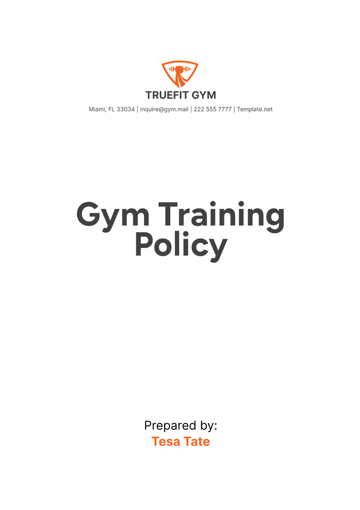 Gym Training Policy Template - Edit Online & Download