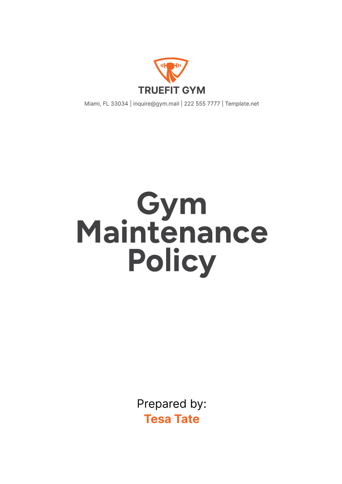 Gym Maintenance Policy Template - Edit Online & Download