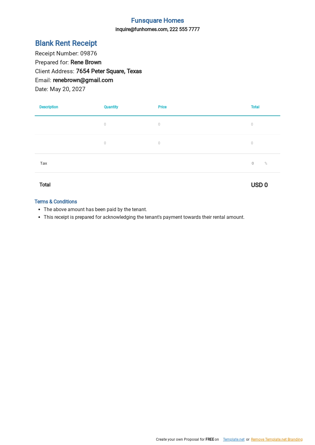 Blank Rent Receipt Template Google Docs, Google Sheets, Excel, Word