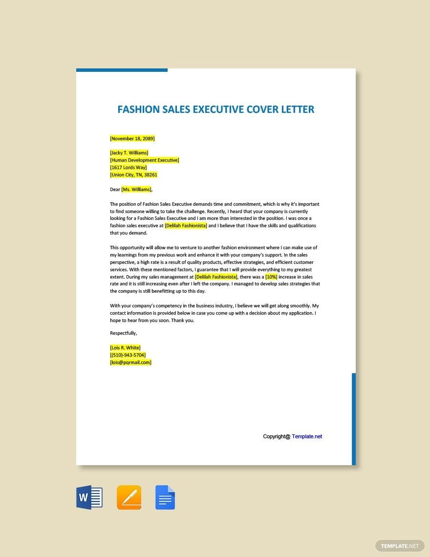 Fashion Sales Executive Cover Letter