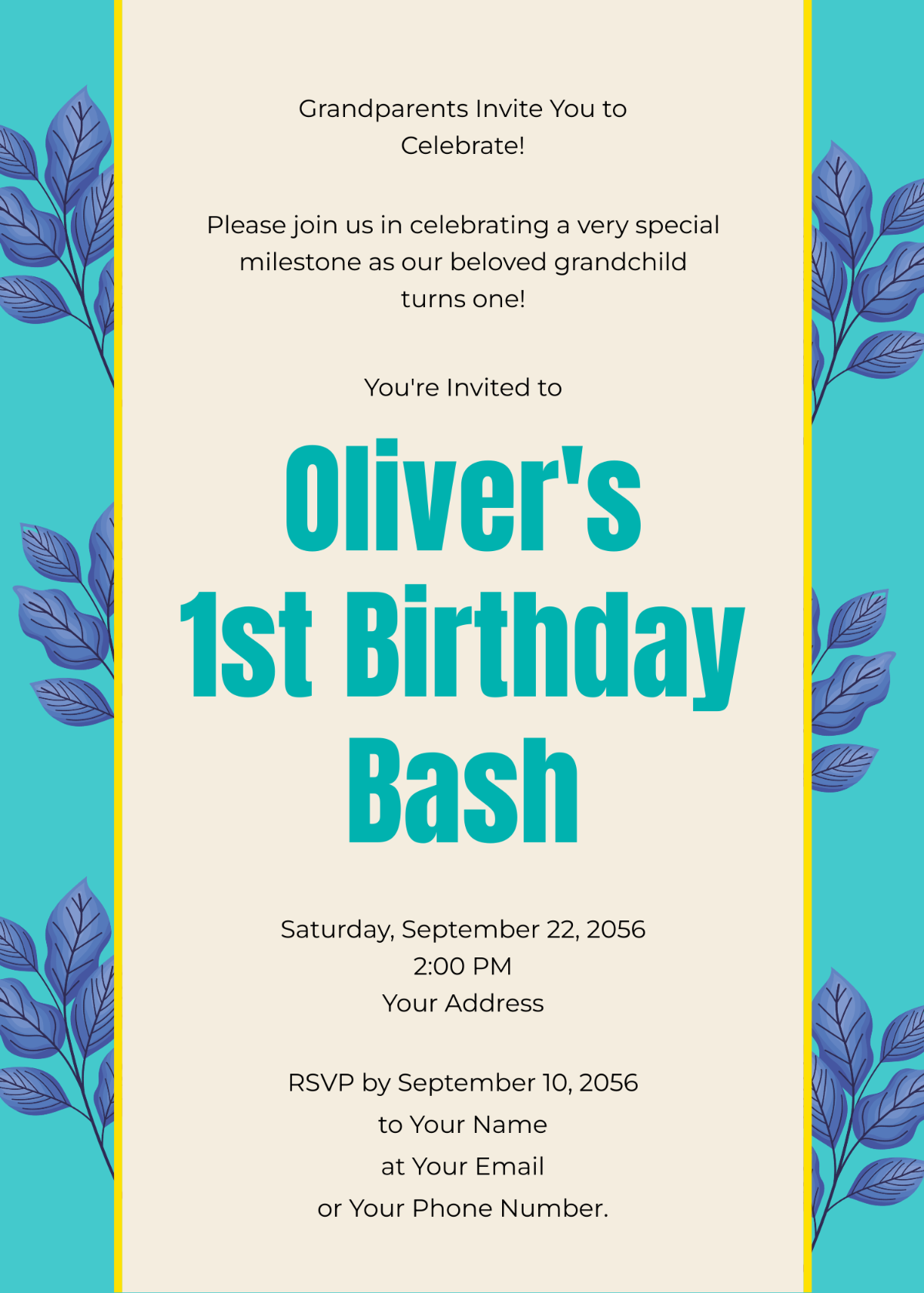1st Birthday Invitation From Grandparents
