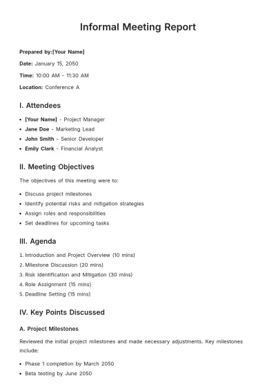 Free Informal Meeting Report Template to Edit Online
