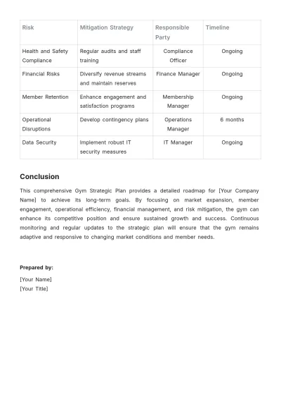 Free Gym Strategic Plan Template to Edit Online