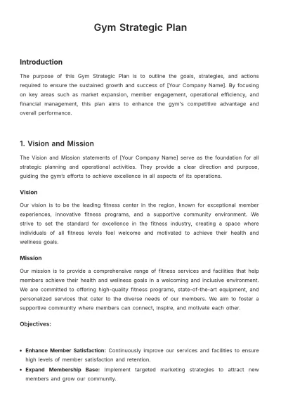 Free Gym Strategic Plan Template to Edit Online