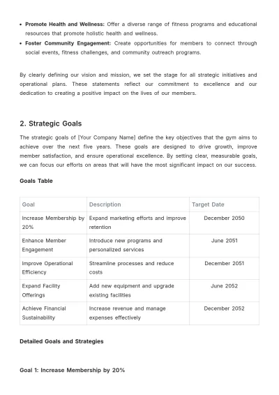 Free Gym Strategic Plan Template to Edit Online