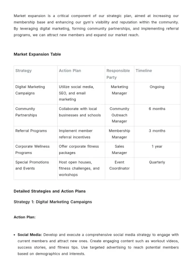 Free Gym Strategic Plan Template to Edit Online