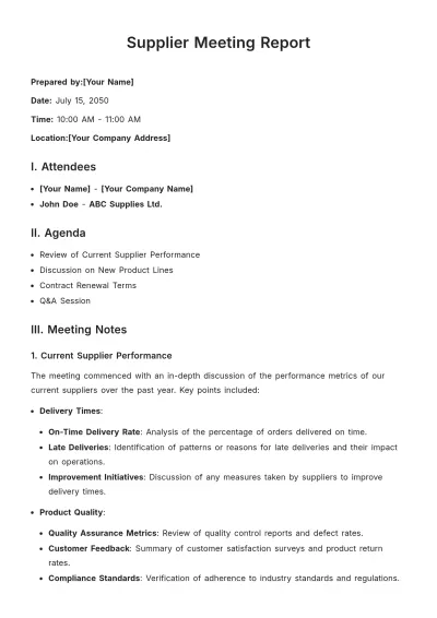 Free Supplier Meeting Report Template to Edit Online