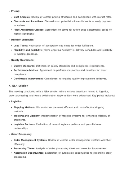 Free Supplier Meeting Report Template to Edit Online