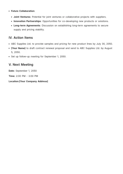 Free Supplier Meeting Report Template to Edit Online