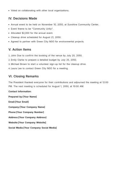 Free Club Meeting Report Template to Edit Online