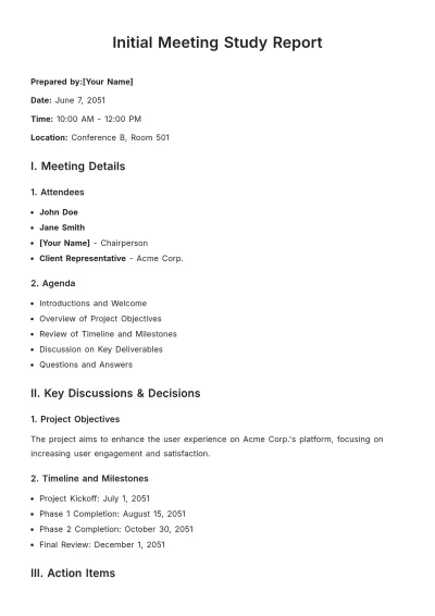 Free Initial Meeting Study Report Template to Edit Online