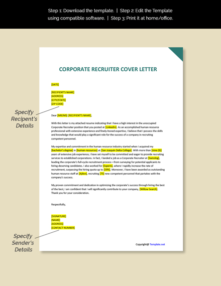 Corporate Recruiter Cover Letter Template [Free PDF] - Word (DOC ...