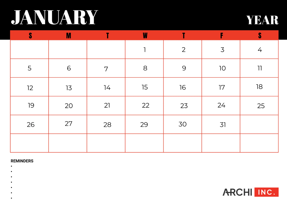 Free Architecture Monthly Calendar Template to Edit Online
