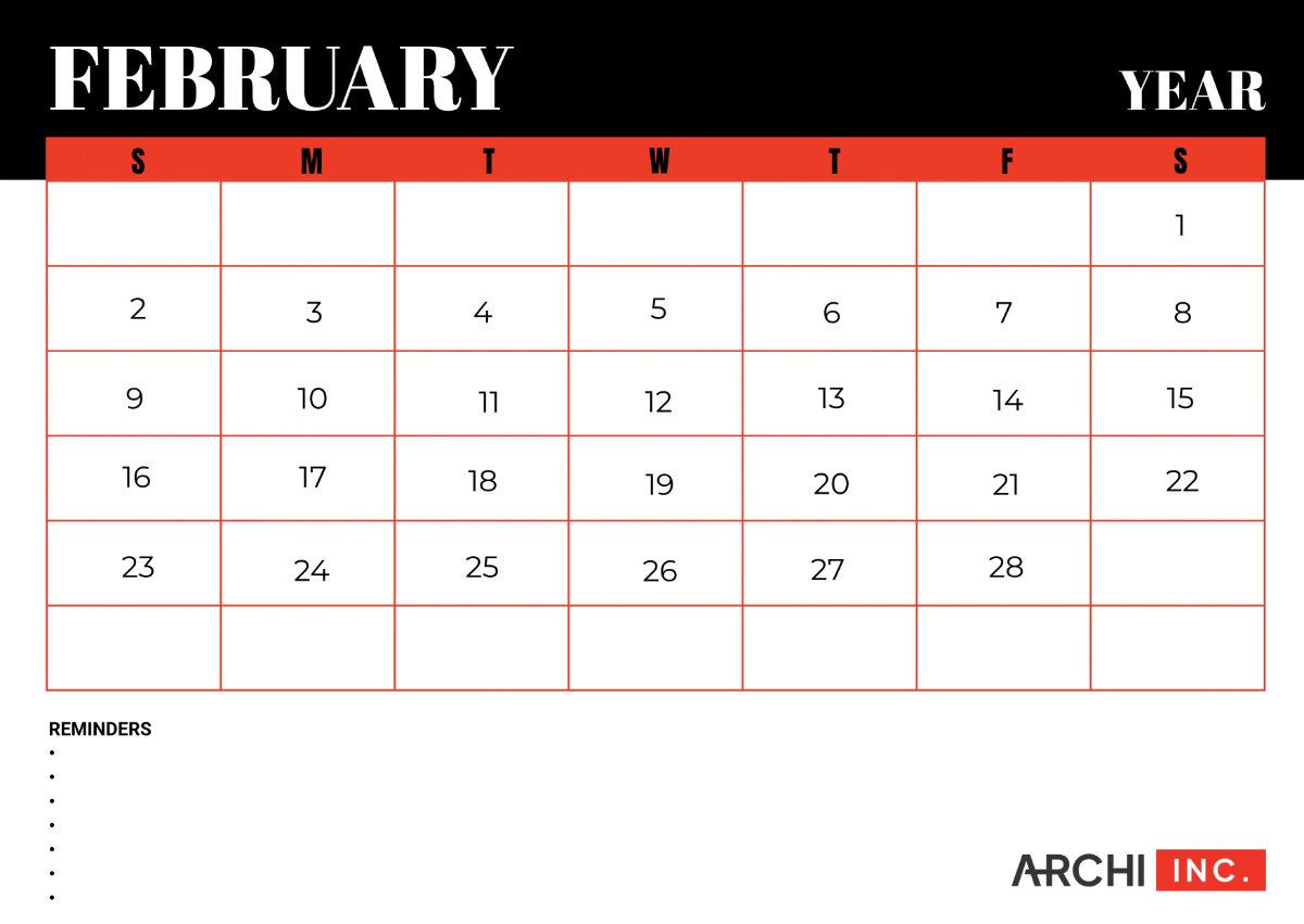 Free Architecture Monthly Calendar Template to Edit Online