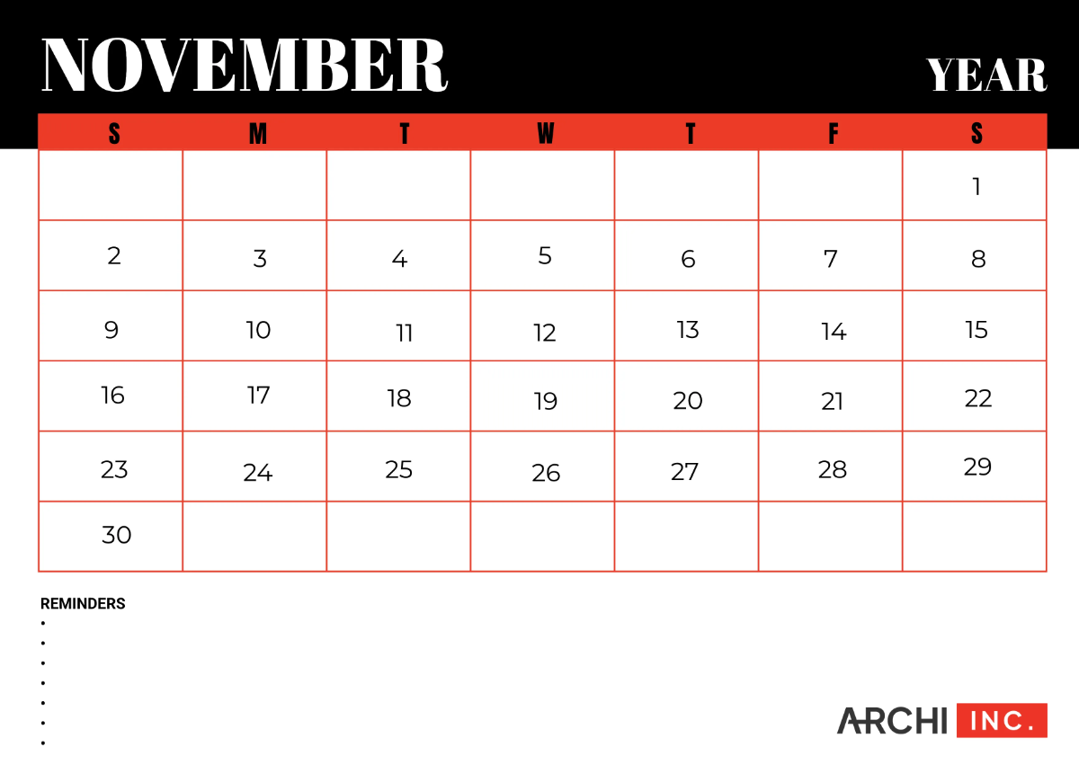 Free Architecture Monthly Calendar Template to Edit Online