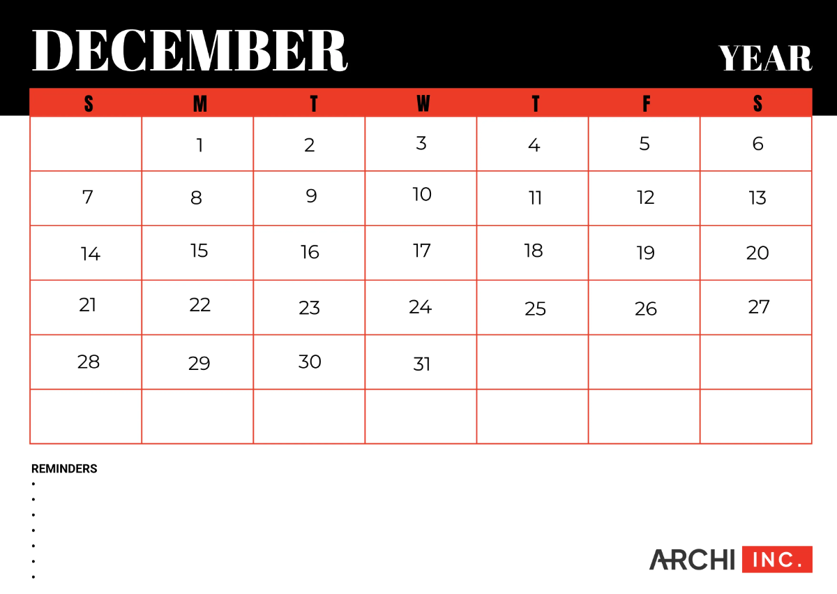 Free Architecture Monthly Calendar Template to Edit Online