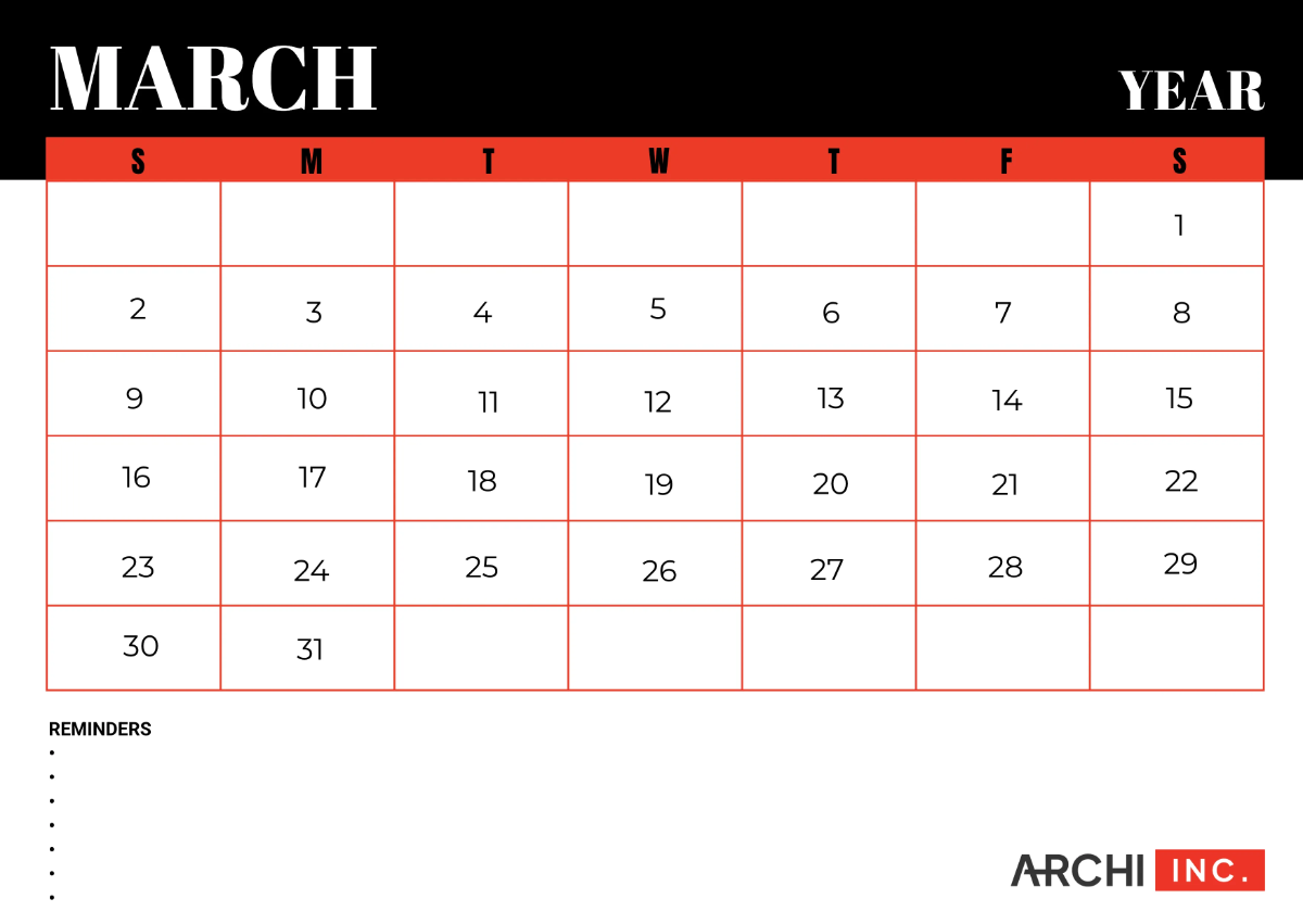 Free Architecture Monthly Calendar Template to Edit Online
