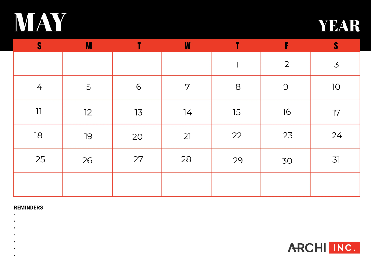 Free Architecture Monthly Calendar Template to Edit Online
