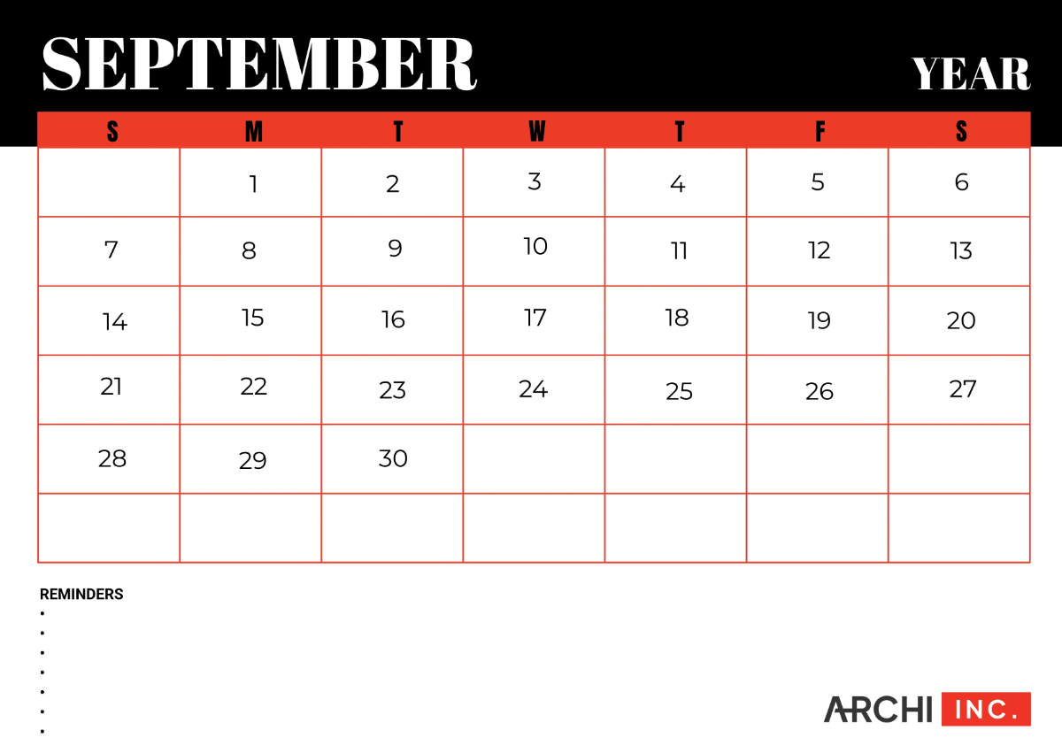 Free Architecture Monthly Calendar Template to Edit Online