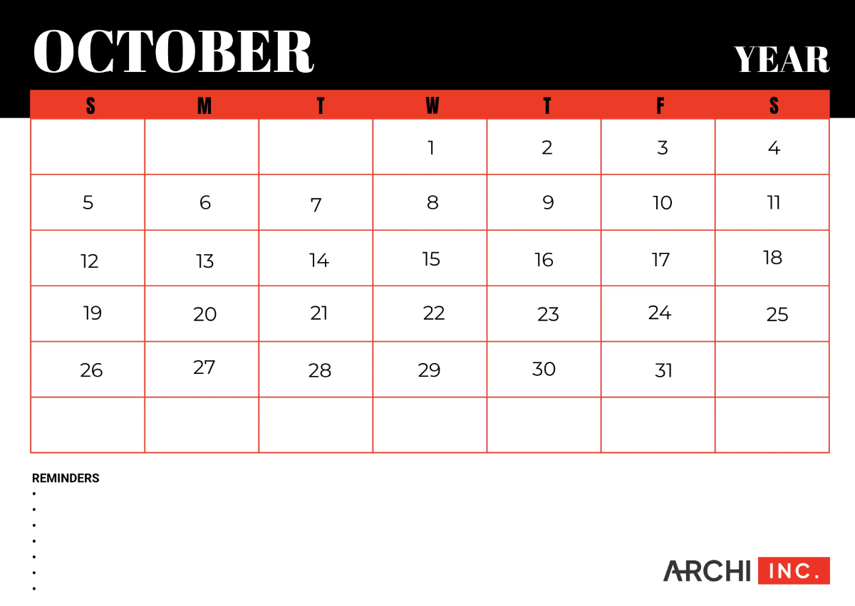 Free Architecture Monthly Calendar Template to Edit Online