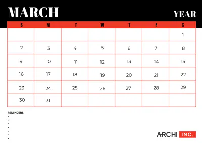 Free Architecture Monthly Calendar Template to Edit Online