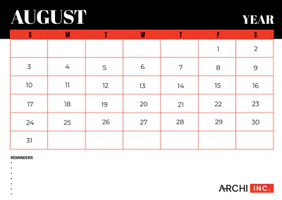 Free Architecture Monthly Calendar Template to Edit Online