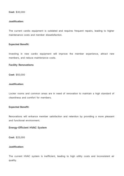 Free Gym Financial Plan Template to Edit Online