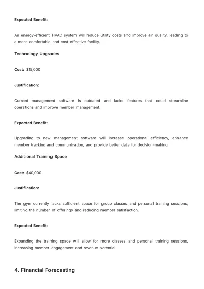 Free Gym Financial Plan Template to Edit Online