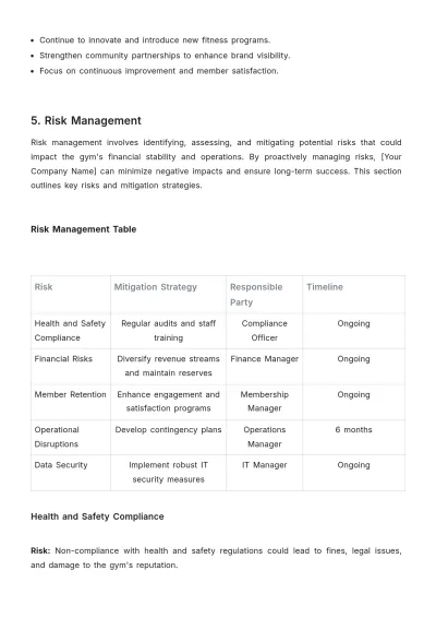 Free Gym Financial Plan Template to Edit Online