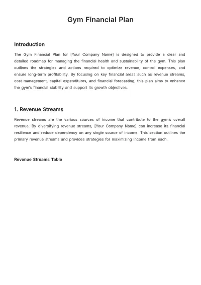 Free Gym Financial Plan Template to Edit Online
