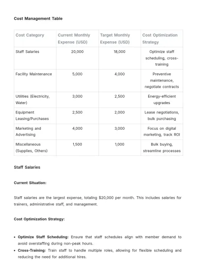 Free Gym Financial Plan Template to Edit Online