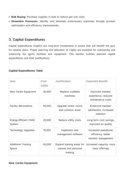 Free Gym Financial Plan Template to Edit Online