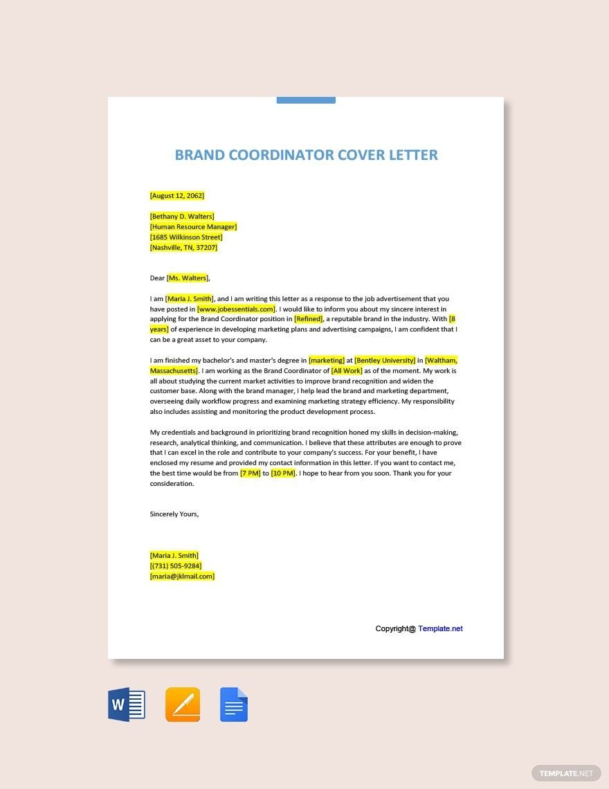Brand Coordinator Cover Letter Template