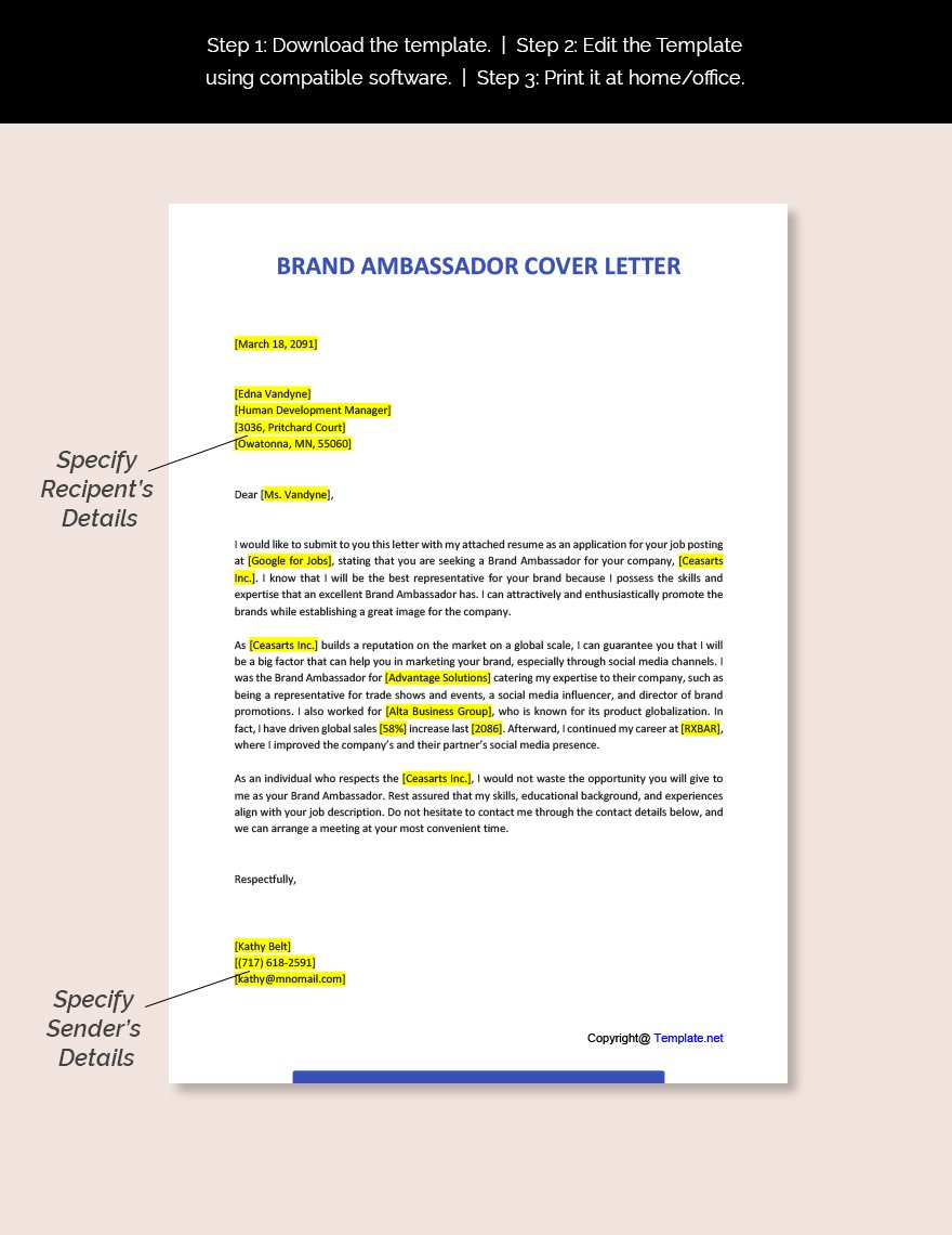 brand ambassador cover letter no experience