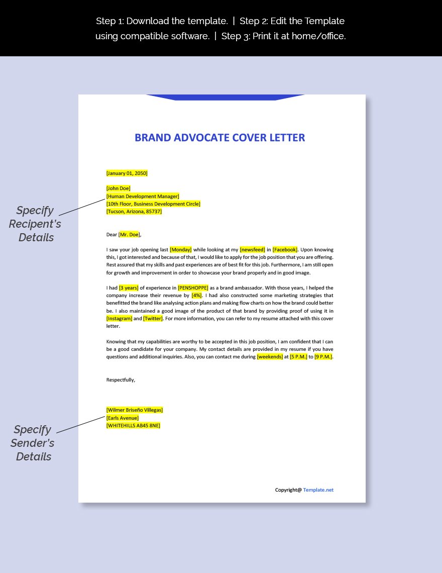 Brand Advocate Cover Letter