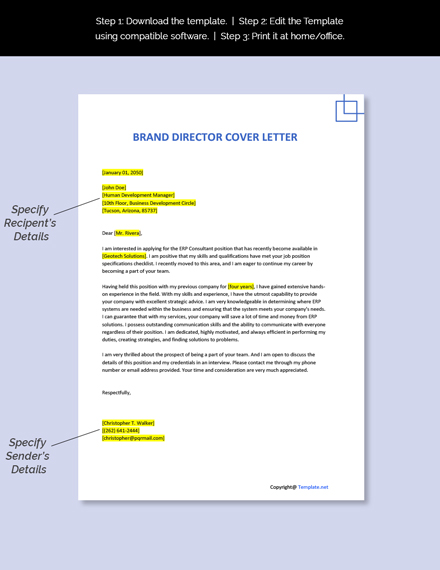 Free Brand Director Cover Letter Template - Google Docs, Word, Apple ...