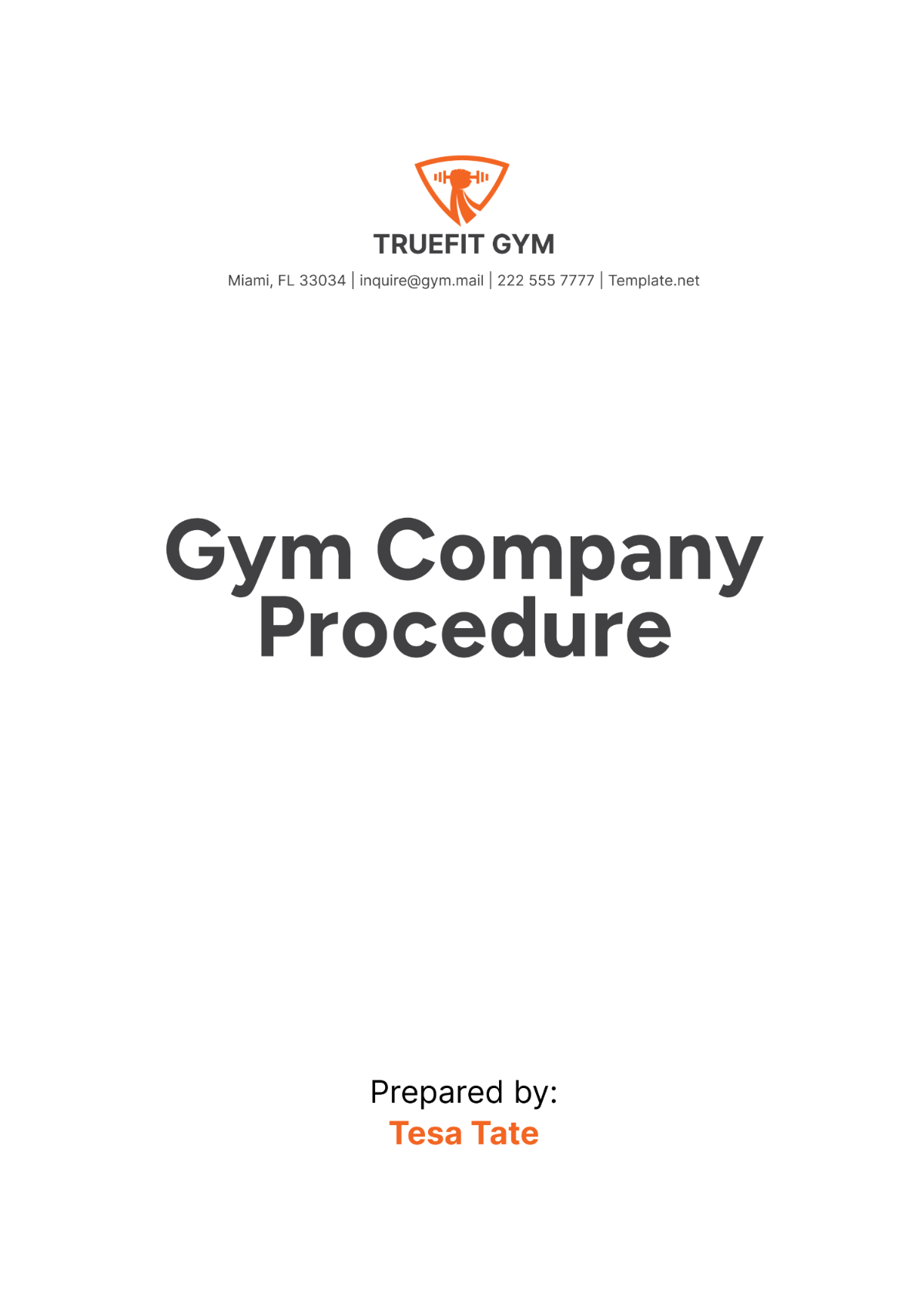 Gym Company Procedure Template - Edit Online & Download