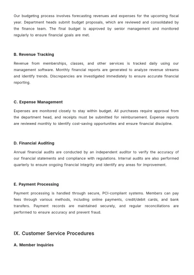 Free Gym Company Procedure Template to Edit Online